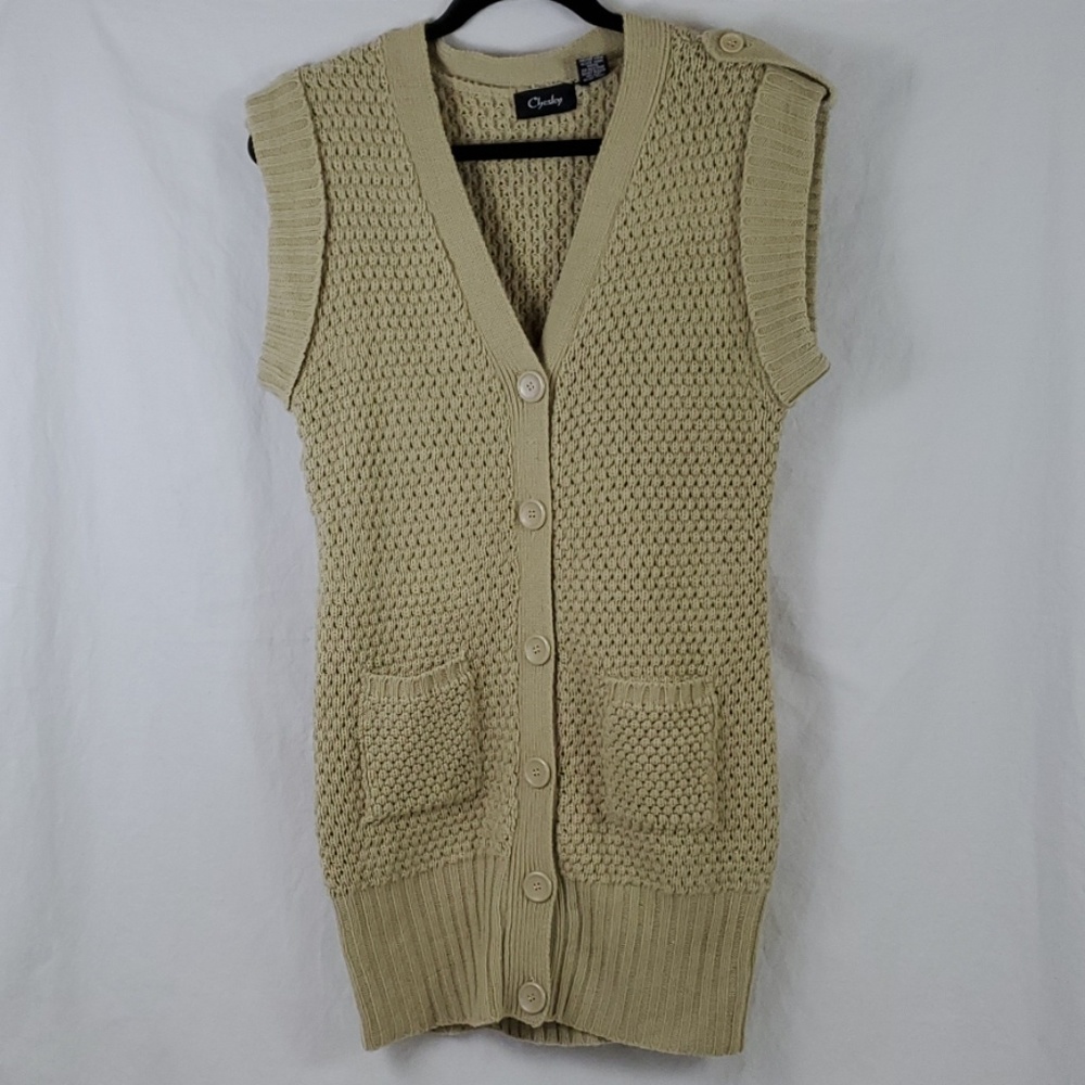 Chelsey Cardigan Sleeveless Button Front Tan Women's Large
